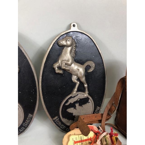 123 - Miscellaneous collectables,  the majority equestrian related, Pewter horse plate, Smiths Stirrup ala... 