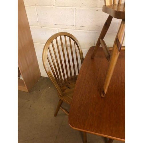 131 - Teak mid century style drop leaf table and four pine chairs