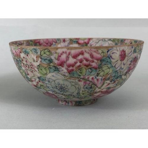 142 - Oriental Ceramics, pair of Chinese egg shell porcelain bowls with multicolour  millefleurs decoratio... 