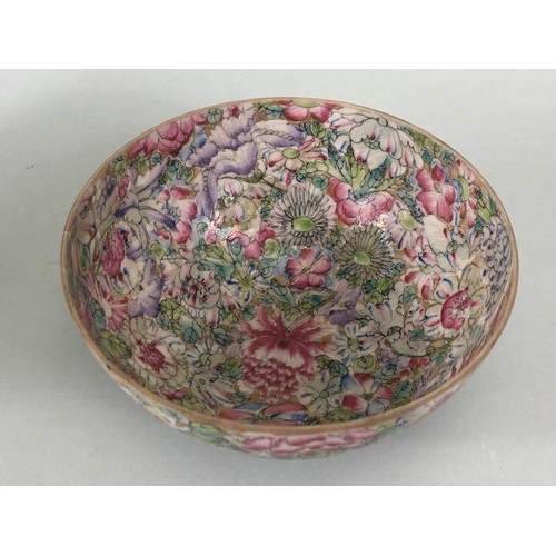 142 - Oriental Ceramics, pair of Chinese egg shell porcelain bowls with multicolour  millefleurs decoratio... 