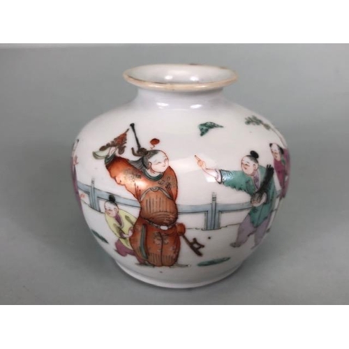 143 - Oriental ceramics, Chinese porcelain pot or vase decorated with young men playing in garden red seal... 