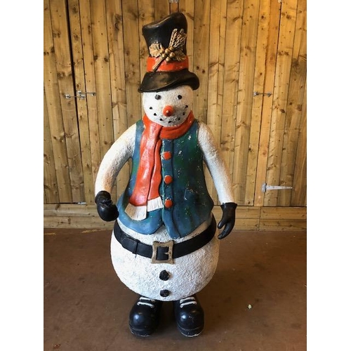 154 - CHRISTMAS IS COMING !!! A Large 6ft composite figure of a jolly Snowman adorned with Jaunty orange s... 