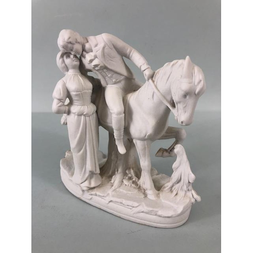 156 - 19th century romantic Parian ware figurine of a young man on horse back kissing a girl, approximatel... 