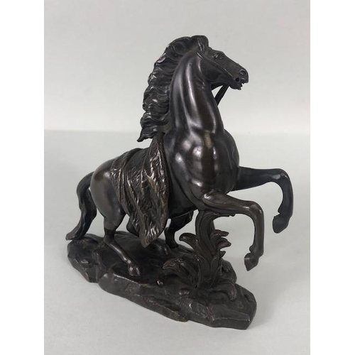 157 - Antique bronze sculpture of a young man and horse, in the manner of the Marly horse groups, signed t... 