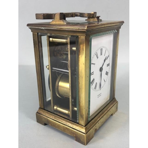 162 - Antique brass framed striking carriage clock with five glass panels by Dimmer of Southsea, approxima... 