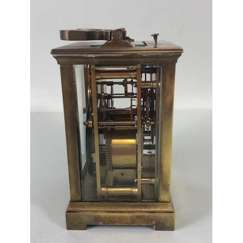 162 - Antique brass framed striking carriage clock with five glass panels by Dimmer of Southsea, approxima... 