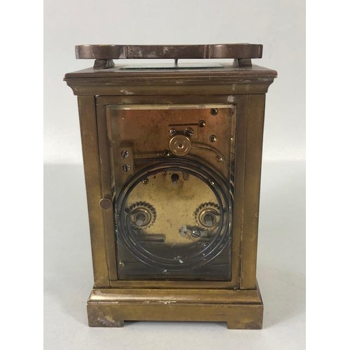 162 - Antique brass framed striking carriage clock with five glass panels by Dimmer of Southsea, approxima... 