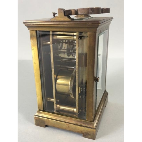 162 - Antique brass framed striking carriage clock with five glass panels by Dimmer of Southsea, approxima... 