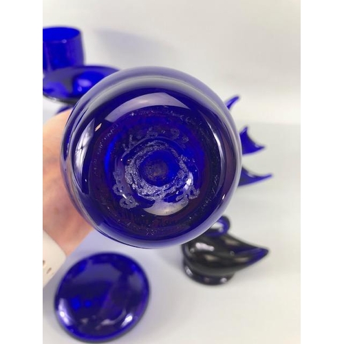 165 - Studio Bristol blue glass, collection of items hand blown or moulded the bases etched with Bristol s... 