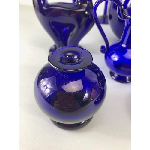 165 - Studio Bristol blue glass, collection of items hand blown or moulded the bases etched with Bristol s... 