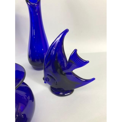 165 - Studio Bristol blue glass, collection of items hand blown or moulded the bases etched with Bristol s... 