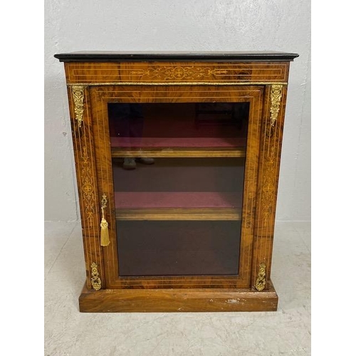 170 - Antique Pier display cabinet with decorative inlay and gilt ormolu mounts, two velvet lined shelves ... 