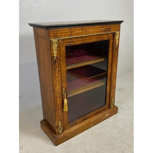 170 - Antique Pier display cabinet with decorative inlay and gilt ormolu mounts, two velvet lined shelves ... 