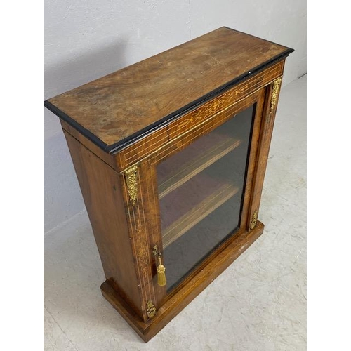 170 - Antique Pier display cabinet with decorative inlay and gilt ormolu mounts, two velvet lined shelves ... 