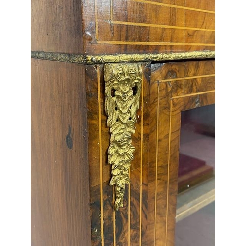 170 - Antique Pier display cabinet with decorative inlay and gilt ormolu mounts, two velvet lined shelves ... 