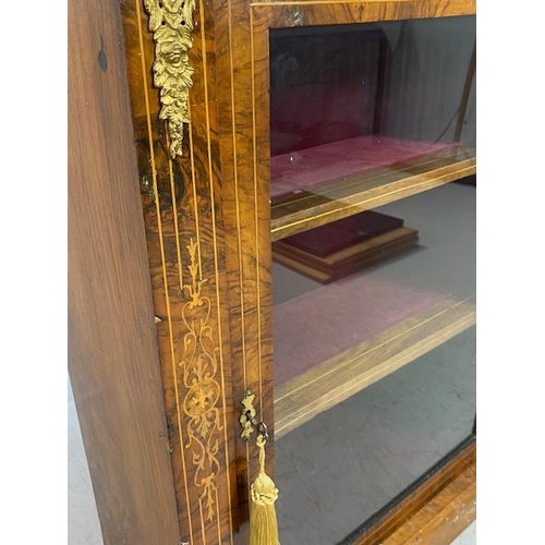 170 - Antique Pier display cabinet with decorative inlay and gilt ormolu mounts, two velvet lined shelves ... 