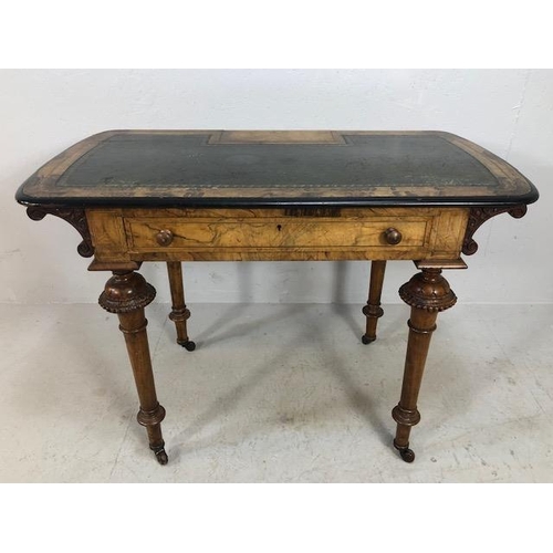 171 - Victorian style Library writing table on casters with leather top on turned and tapering legs with s... 