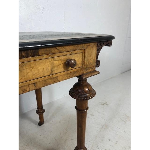 171 - Victorian style Library writing table on casters with leather top on turned and tapering legs with s... 