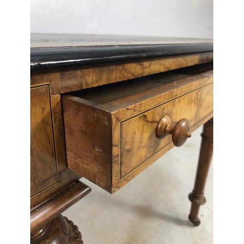 171 - Victorian style Library writing table on casters with leather top on turned and tapering legs with s... 