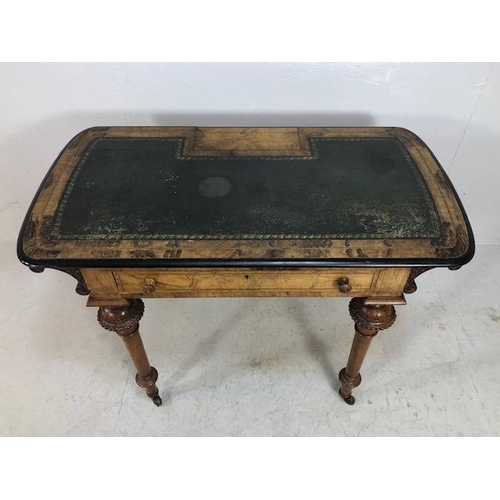 171 - Victorian style Library writing table on casters with leather top on turned and tapering legs with s... 