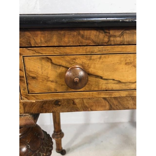 171 - Victorian style Library writing table on casters with leather top on turned and tapering legs with s... 