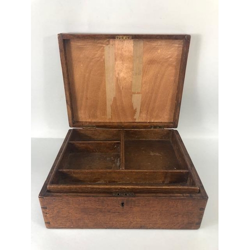 173 - Antique wooden marquetery boxes, Hexagonal box with cribbage board top, oak companion or work box wi... 