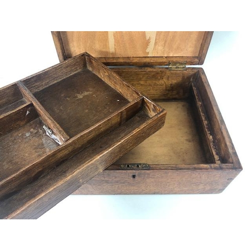 173 - Antique wooden marquetery boxes, Hexagonal box with cribbage board top, oak companion or work box wi... 