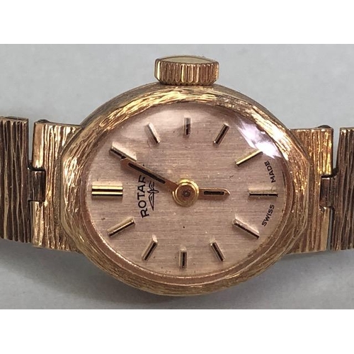 20 - 9ct Gold ladies Rotary watch (weight without mechanism 12g) on 9ct gold bark effect fully hallmarked... 