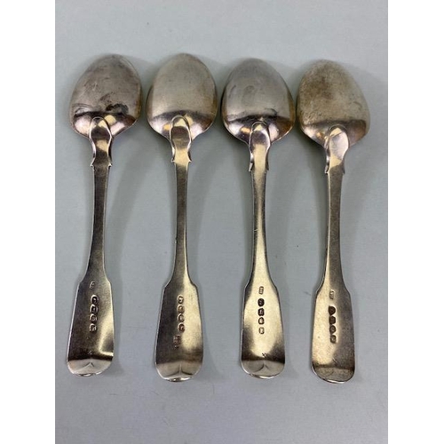 25a - Set of four Georgian Hallmarked Silver desert spoons with engraved crest of a cat hallmarked for Lon... 