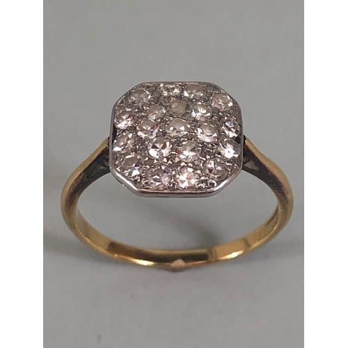 26 - 18ct and Platinum set Art Deco Style Pave set diamond ring, the head approx 10 x 10mm & size 'K'