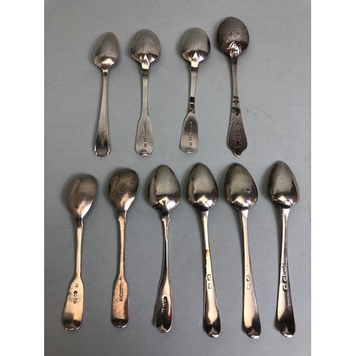 33 - Collection of silver hallmarked spoons with Georgian and Irish Silver examples (10) approx 180g