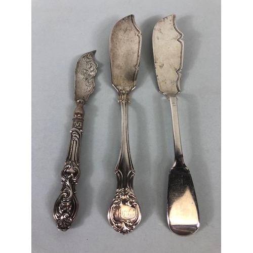 37 - Collection of hallmarked silver items to include Silver fish knives, sugar nips and a silver rimmed ... 