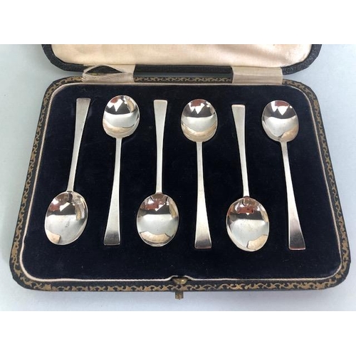 45 - Antique silver, cased set of six English hall marked silver coffee spoons approximately 34.7g