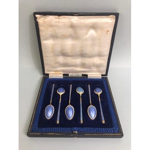 45 - Antique silver, cased set of six English hall marked silver coffee spoons approximately 34.7g