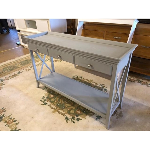 470 - Vintage furniture Grey painted Buffet wall unit 3 drawers over a lower shelf approximately 127 x 42 ... 