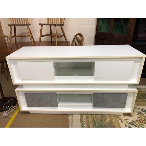 471 - Modern Furniture, pair of white finish  melamine media units each approximately156 x 50 x 45cm