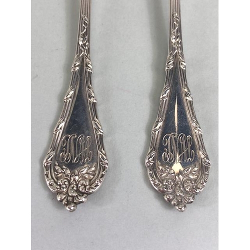 54 - Antique silver, set of six ornate sterling silver pickle forks, Georgian tea caddy spoon Birmingham ... 