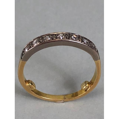 58 - Antique Jewellery, yellow and white metal quarter eternity ring set with 7 diamonds approximately si... 