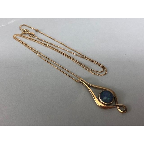 59 - 9ct gold twist pendant set with a black opal doublet, on a fine curb link chain approximately 4.02g ... 