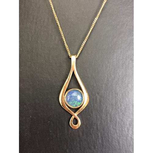 59 - 9ct gold twist pendant set with a black opal doublet, on a fine curb link chain approximately 4.02g ... 