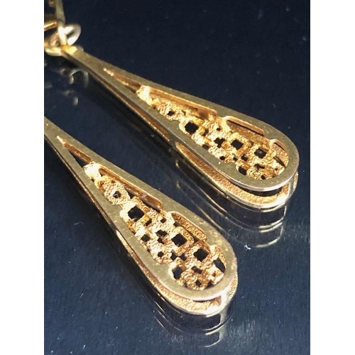 65 - Pair of 9ct gold hallmarked drop earrings with safety wire clasps of 60s cubist design approximately... 