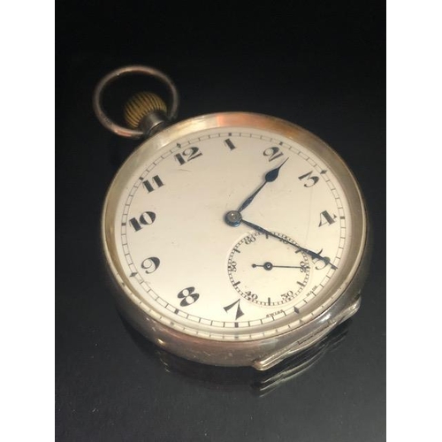 67 - Antique silver cased open face  pocket watch by the Tavannes watch company, white dial with Arabic n... 