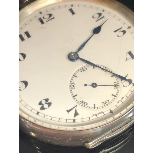 67 - Antique silver cased open face  pocket watch by the Tavannes watch company, white dial with Arabic n... 