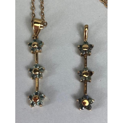 7 - 9ct Gold chain with two similar 9ct Gold pendants set the daisy pattern gemstones (approx 3.7g)