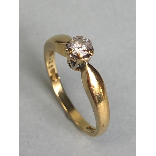 70 - 18ct 750 marked yellow gold solitaire Diamond ring, 0.25pts approximately size M and 3.25g