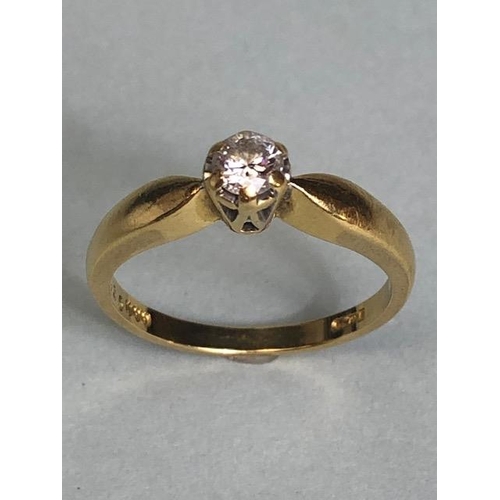 70 - 18ct 750 marked yellow gold solitaire Diamond ring, 0.25pts approximately size M and 3.25g