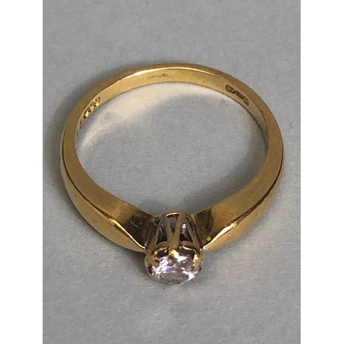 70 - 18ct 750 marked yellow gold solitaire Diamond ring, 0.25pts approximately size M and 3.25g