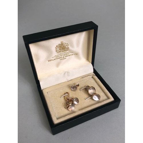 72 - Pair of 14ct Gold set cufflinks set with pyramid cabochon white star sapphires with a pair of matchi... 