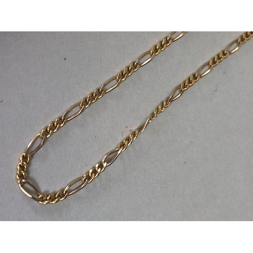 74 - 750 marked gold figaro chain approximately 28 inch length and 6.45g (bolt ring damaged)