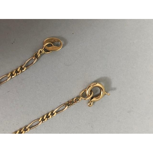 74 - 750 marked gold figaro chain approximately 28 inch length and 6.45g (bolt ring damaged)